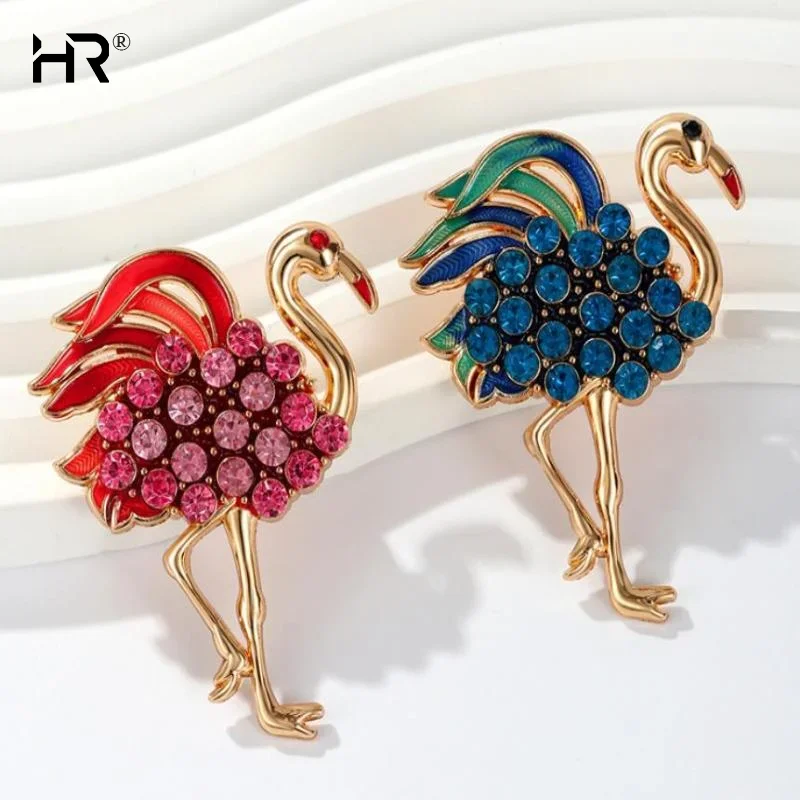 Fashion Temperament Animal Crystal Flamingo Brooch For Women Clothing Coat Accessries Gifts