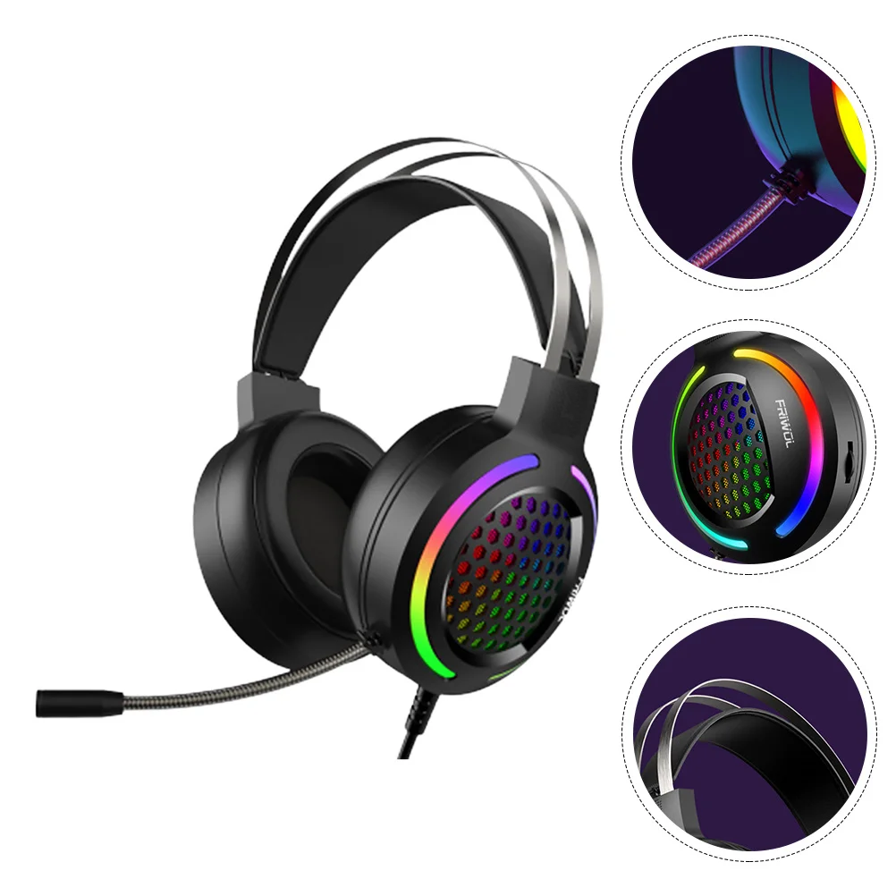 1Pcs Black Gaming Headphone Luminous Lightweight Pc Gaming Headset Head-Mounted Headphone Comfortable Mic Breathable Ear Cushion