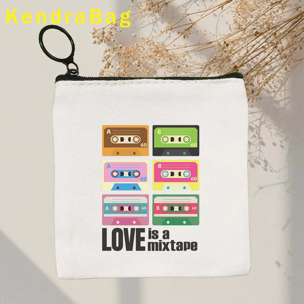 Vintage 1960 1985 Cassette Tape Retro 80's 90's Music Birthday Gifts Canvas Coin Purse Card Key Storage Bags Wallet Zipper Pouch