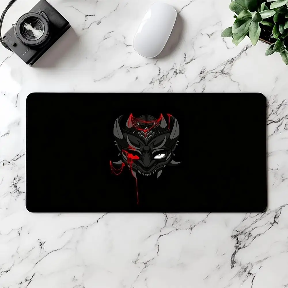 Dark Japanese Hannya Oni Demon Mask Red Blood Art Playmat Neoprene Anti‑Slip Large Table Pad for TCG DND Gaming PC Extended