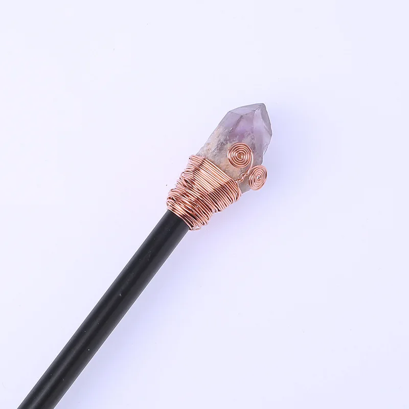 

Natural Wand Fairy Shape Handcrafted Rod Unique Crystal Scepter Paperweight For Desk Ornaments Christmas Gift Magician
