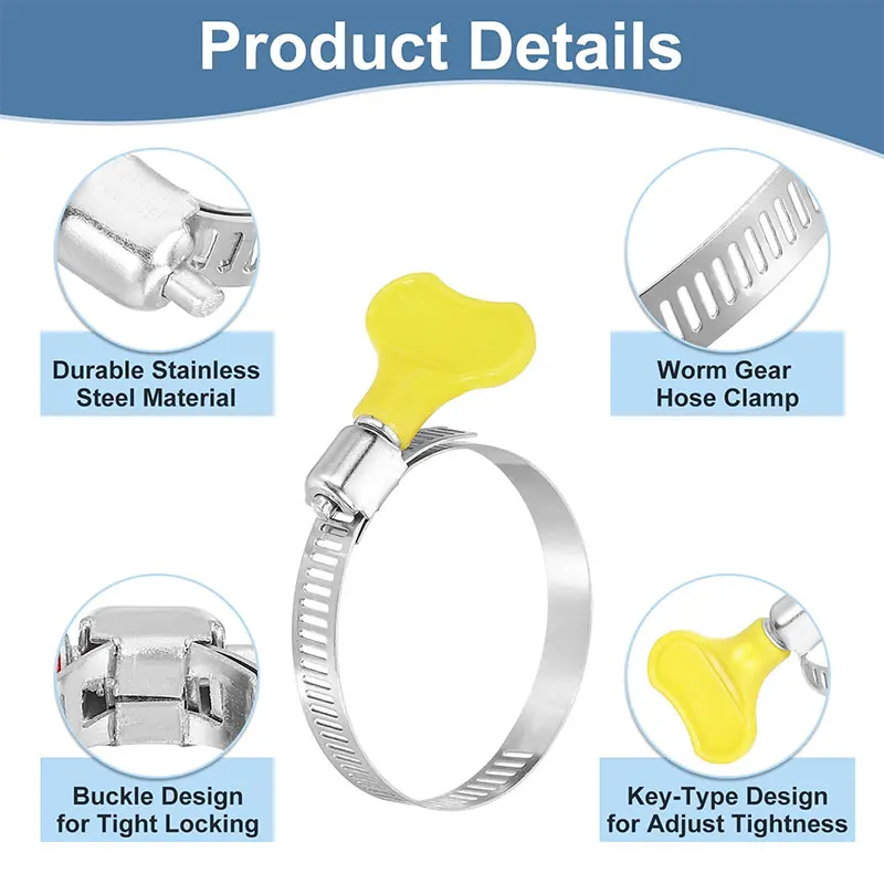 5Pcs 8-44mm Hose Clamps Adjustable Yellow Plastic Handle Twist Stainless Steel Pipe Clips Fasteners Sealing Clamps Sealing Clip - Image 4