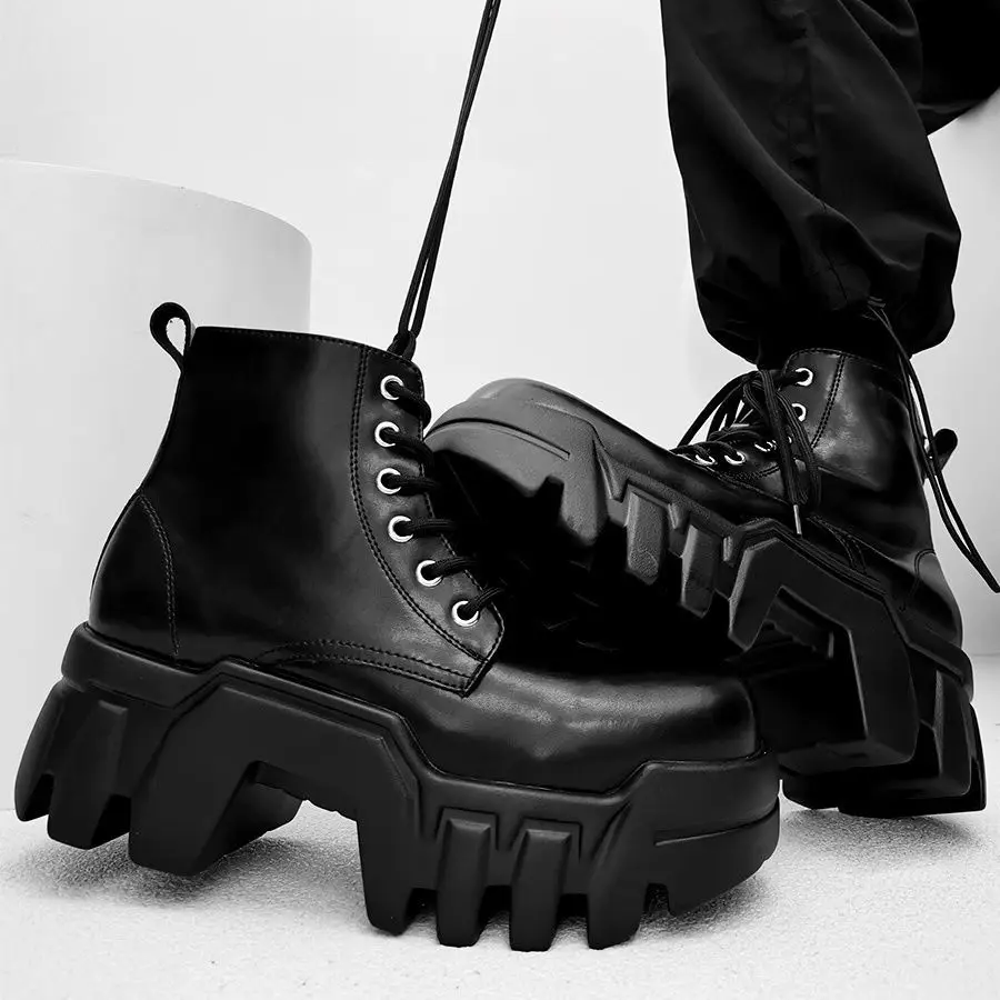 

High-top Leather Shoes Increase Height By 7cm Bulldozer Men's 2025 New Trendy Handsome British Style Boots