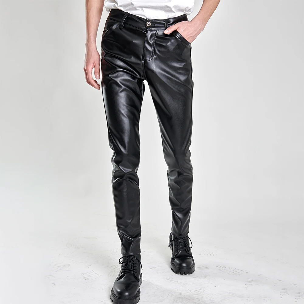 Herren-Lederhose, schmale Passform, Stretch, modische PU-Lederhose, Nachtclub, Party- und Tanzhose, dünn – Detail 8