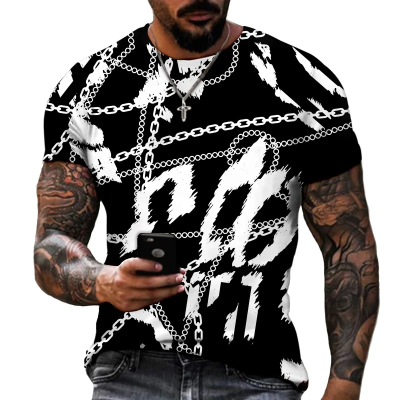 

Novo design masculino camisa de ferro corrente preto e branco colorido pintura estilo manga curta camiseta alta qualidade taman
