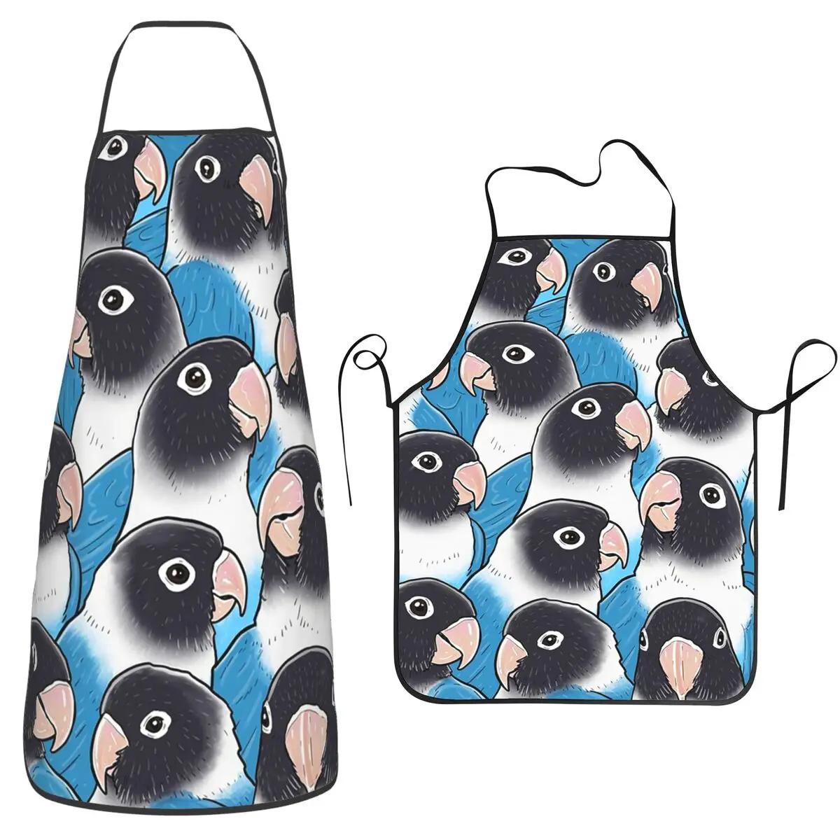 Blue Black Masked Lovebird Apron Chef Cooking Tablier Waterproof Bib Kitchen Cleaning Pinafore for Women Men Gardening