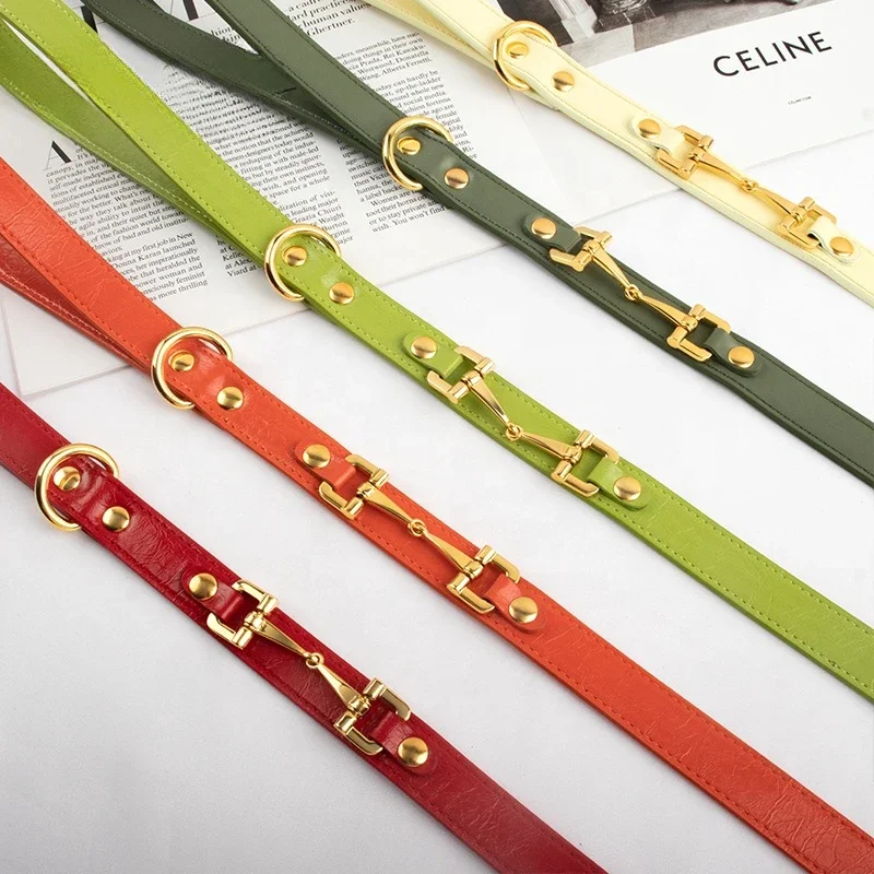 

Fashion Custom Color Luxury Waterproof PU Leather Collar Pet Vegan Pu Coated Webbing Dog Collar With Metal Buckle