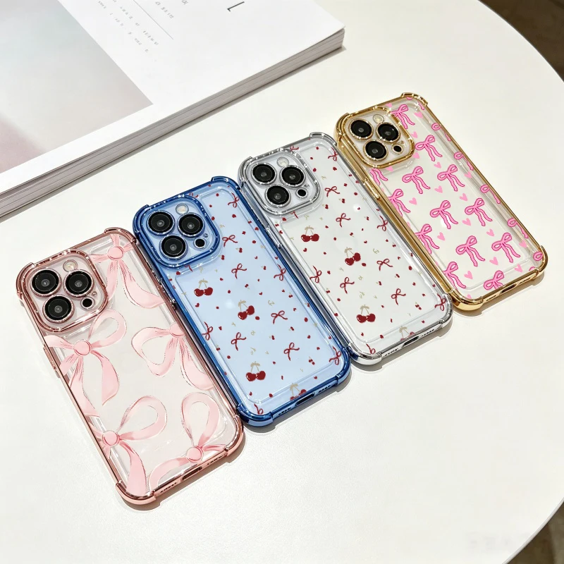 3D Pink Bow Cell phone Case For OPPO Reno 16 15 14 13 12 Pro 5G 7 8 10 Pro 16F 15F 14F 13F 12F 11F 7Z 8Z 8T Plating Clear Casing
