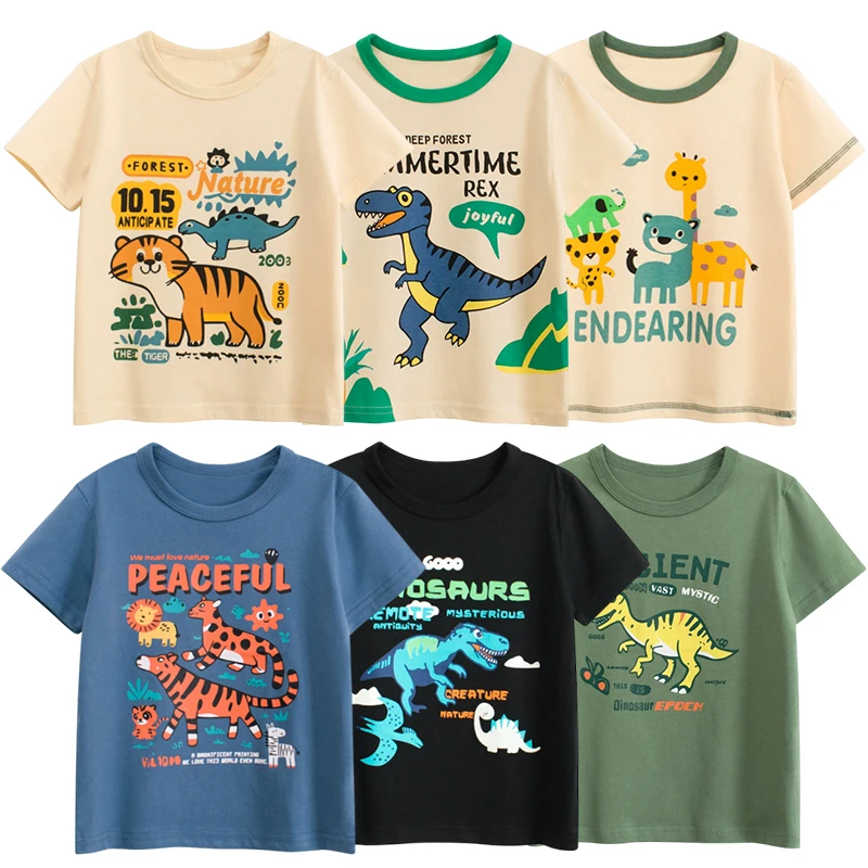 2026 Summer Children's Clothing T-Shirts Dinosaur Cartoon Clothes for Boys Cotton Kids Short Sleeve Shirt Casual Sport Tops Tees