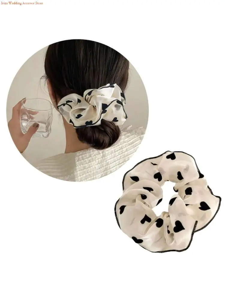 G92D Elastic Cloth Hair Accessories For Daily Use Soft Fabric Hair Scrunchies Round Dot Floral Heart Design Women Girls