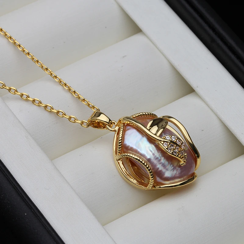 

Real White Natural Fresh Water Baroque Pearl Pendant For Woman,Wedding Large Flat Pearl Pendant Wife Mother Birthday Gift Purple