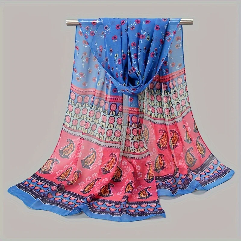 New Fashion Print Design Women Silk Scarf Shawl Elegant Headscarf Convinient Bandage Hijabs Chiffon Muslim Wrap Scarves