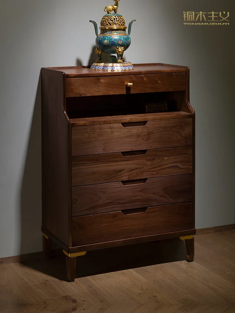 New Chinese Style North American Black Walnut Solid Wood Chest of Drawers Modern Minimalist Furniture