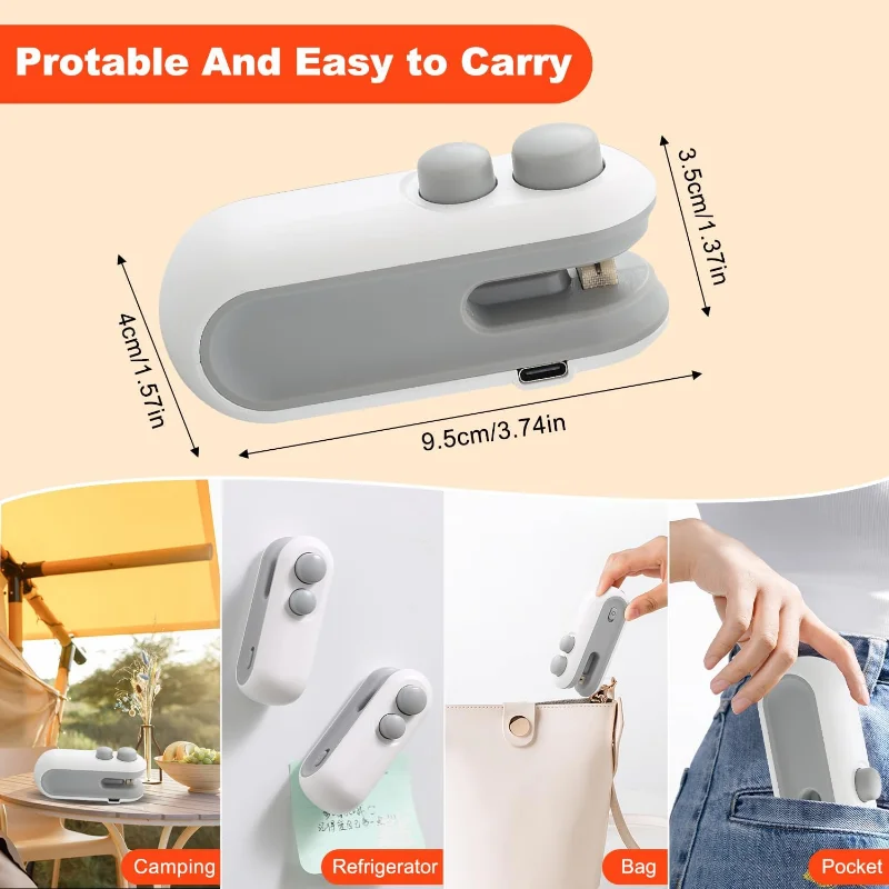 Mini Bag Sealer, 2024 New 2 in 1 USB Rechargeable Chip Bag Sealer Heat Seal Tool, Portable Handheld Vacuum Food Sealer, Upgrade