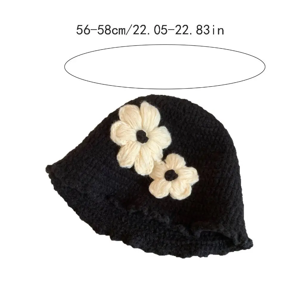 الموضة الكورية نمط زهرة كروشيه محبوك قبعة اليدوية أزهار لطيفة نسج قبعة دافئة الجوف خارج Bowknot قبعة صغيرة الفتيات