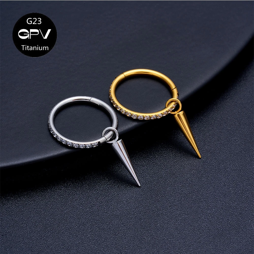 G23 F136 Titan Ohrringe Spitze Anhänger DIY Herren und Damen Perforierter Schmuck 18g 16g 14g Closed Loop Nasenmembran Ring – Detail 3