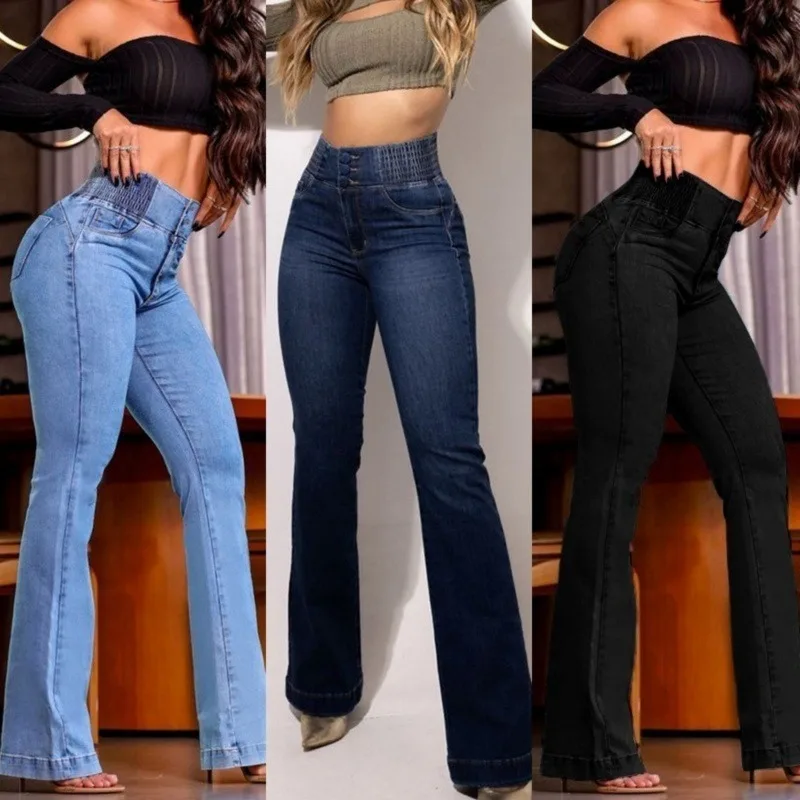 

Fashion Women's Elastic Waist Flare Jeans High Waist Butt Lifting Slim Fit Stretch Slimming Daily Commute Slimming Denim Pants