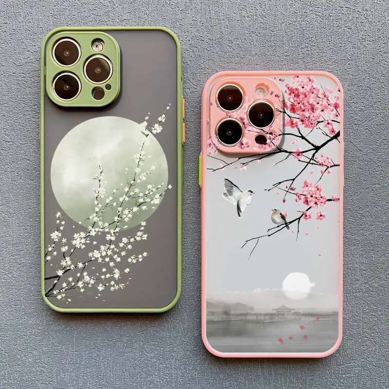 Pink Peach Blossom Phone Case for iphone 15 14 13 12 Pro Max Mini 11 16 14 Plus XR XS X 7 8 Plus SE 2020 Flowers Back Funda Capa