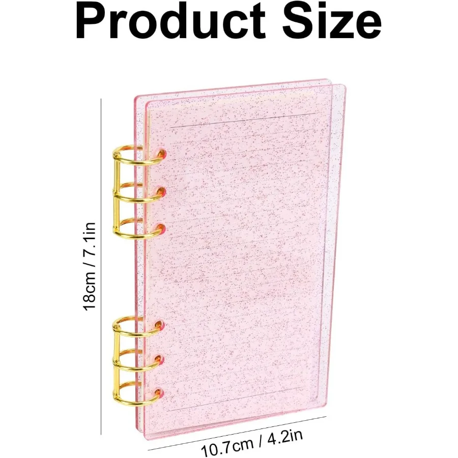 Segregator A6 z akrylu, 6-ringowy, z delikatnym brokatem, segregator na luźne kartki, planer, segregator budżetowy, 90 kartek, papier w linie, możliwość rozłożenia na płasko, Desi