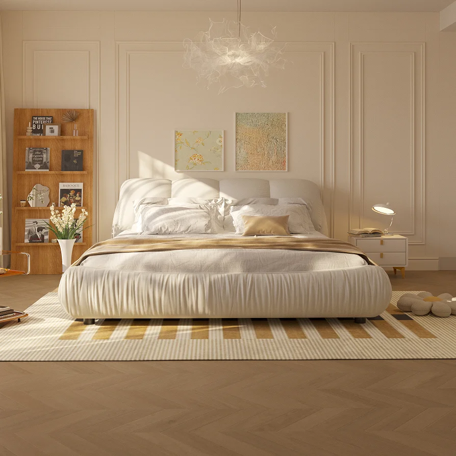 

#Modern Queen Size Luxury Upholstered Platform Bed With Oversized Padded Backrest And Solid Wood Frame
