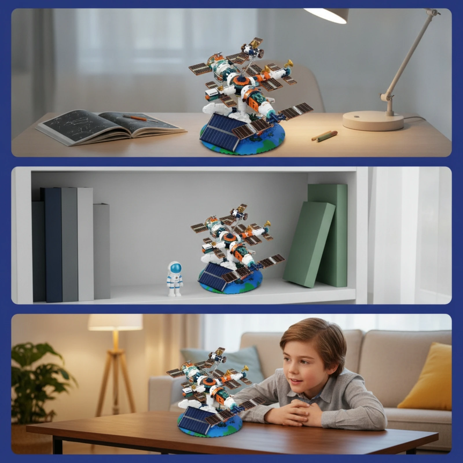Spacecraft Model with Solar Panel Futuristic Space Station Model Space Spacecraft Building Blocks Kit Creative Building Block