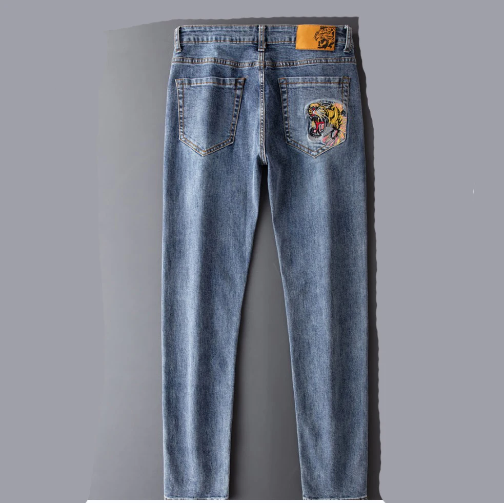 High New 2022 Classical Vintage Morden Future Luxurious Embroidered tiger jeans Cotton Denim Pants comfort casual  28-38 #B1