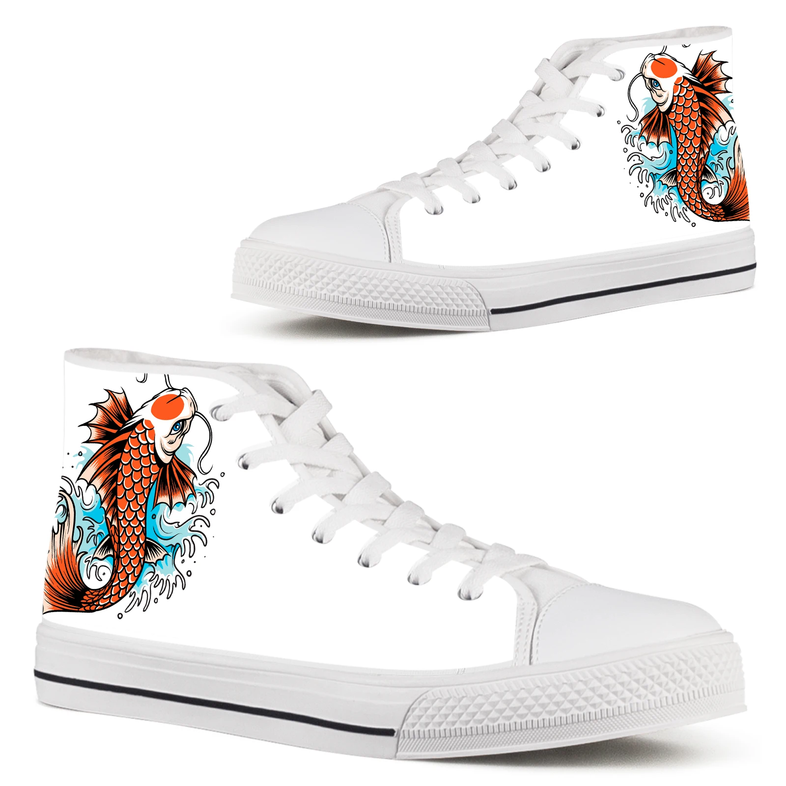 

ELVISWORDS Carp Embroidered White Canvas Sneakers Comfortable Lace Up Women's Shoes Sneakers For Women With Free Shipping