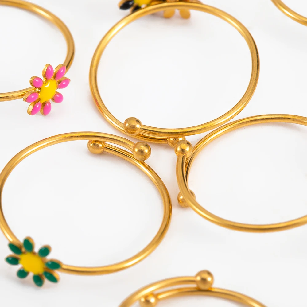 1pc Stainless Steel Opening Adjustable Daisy Ring Drip Oil Color Floret Base Finger Ring Tray DIY Jewelry Making Supplies