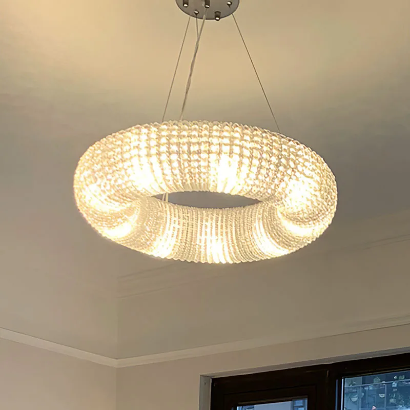 Rodada LED Lâmpada Pendurada para Sala e Quarto, Lustre De Luxo Moderno, Contas De Cristal, Luminárias Cromadas, Sala De Jantar, Decoração De Casa