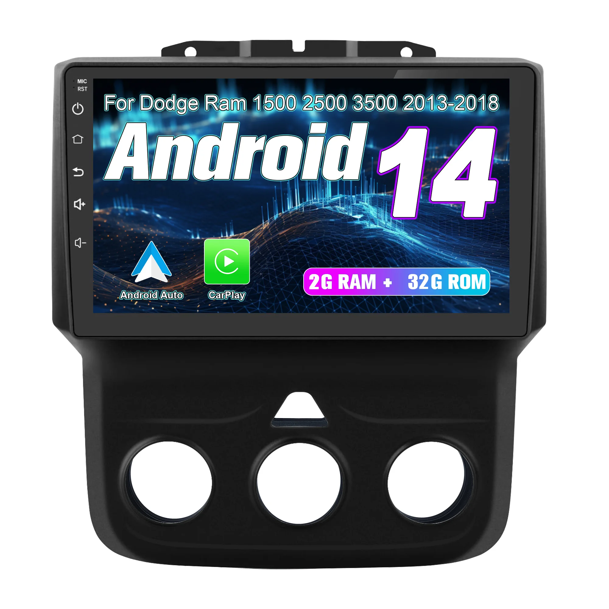 

Android Car Radio for Dodge Ram 1500 2500 3500 (2013-2018) screen stereo, with Carplay Android Auto, WIFI,FM radio, Manual AC