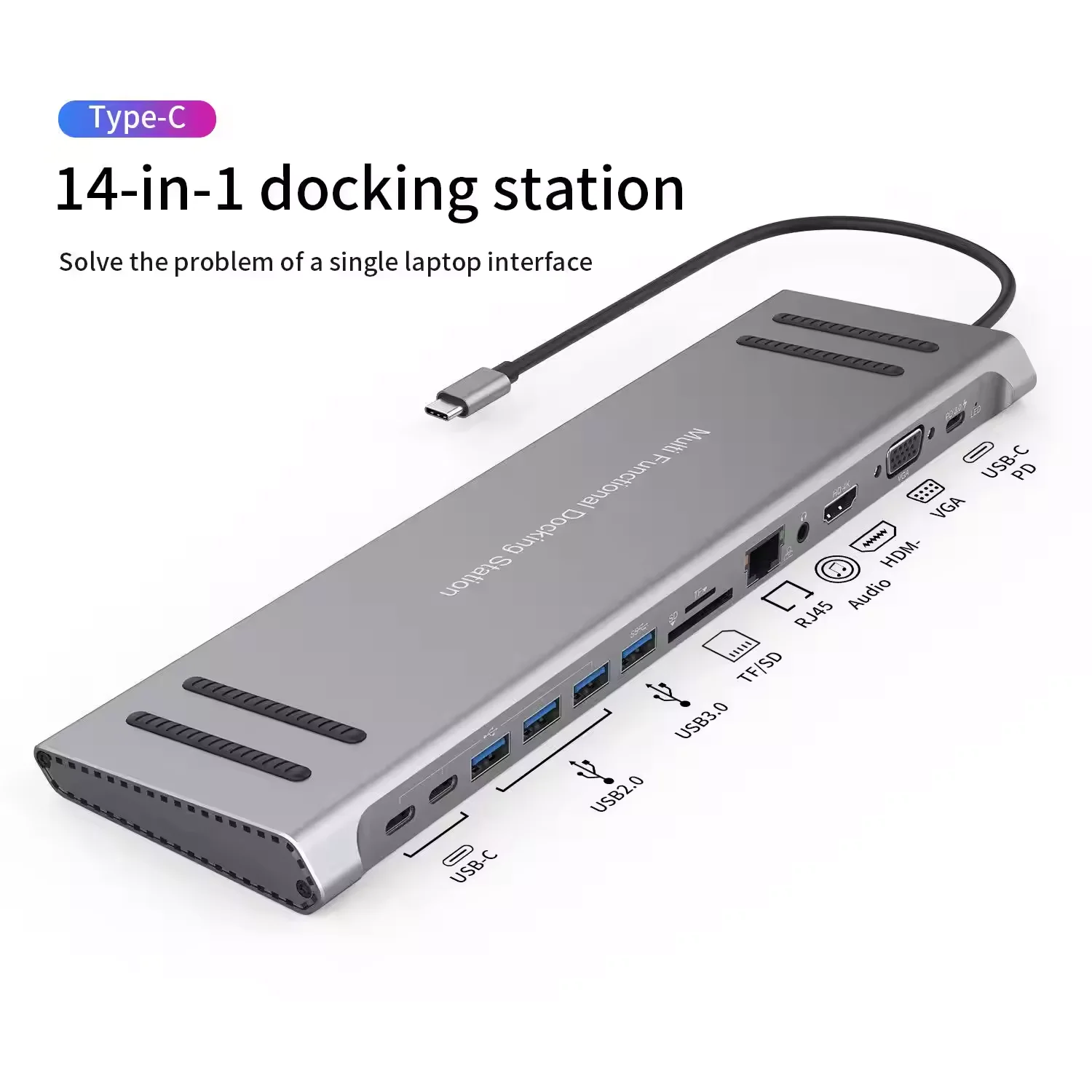 

14 in 1 Multi-Function USB Adapter 4 USB Port USB 2.0 3.0 TF SD Type C Hub PD Fast Charging Docking Station for Macbook Laptop
