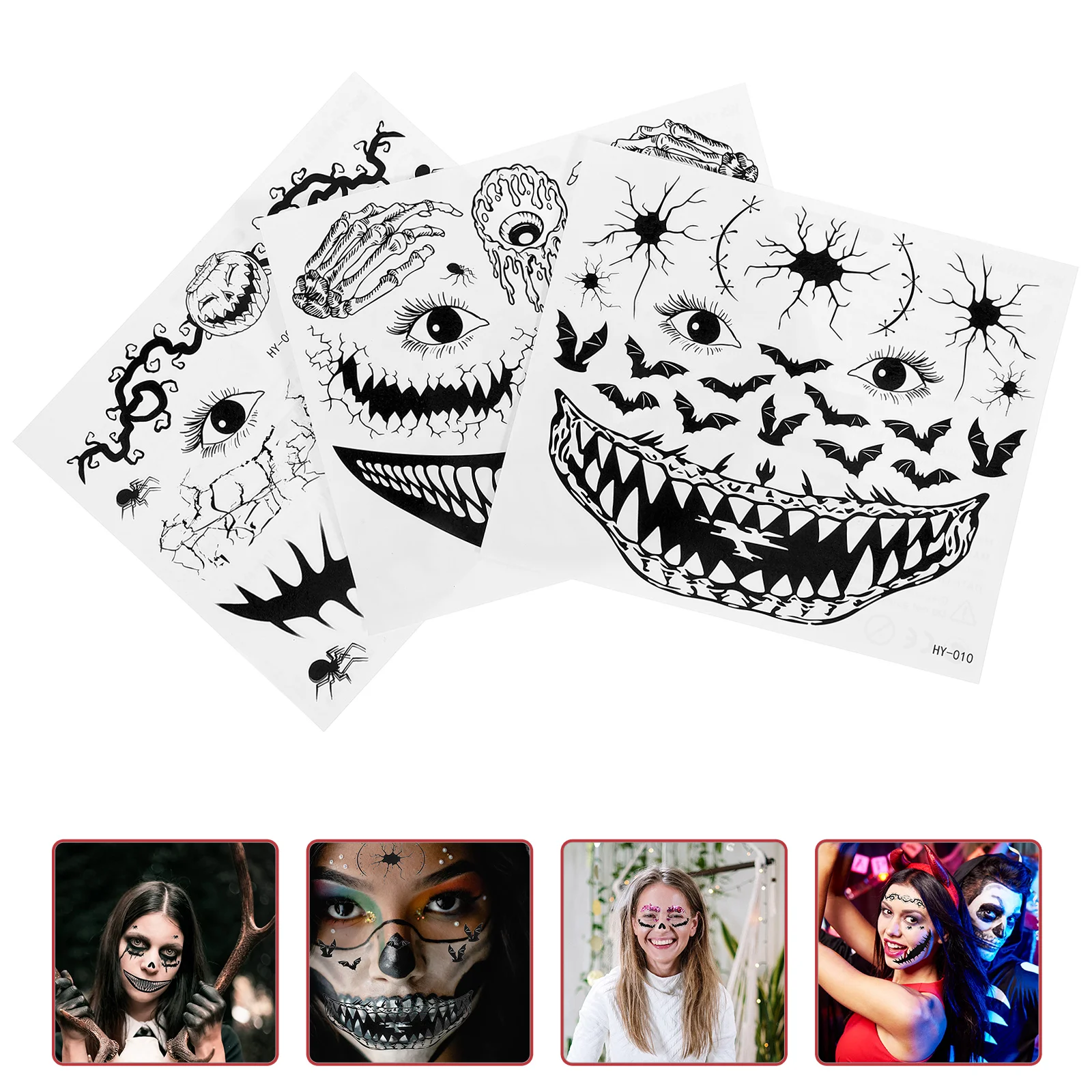 

3 Sheets Makeup Stickers For Face Geometry Party Paper Temporary Tattoos Halloween