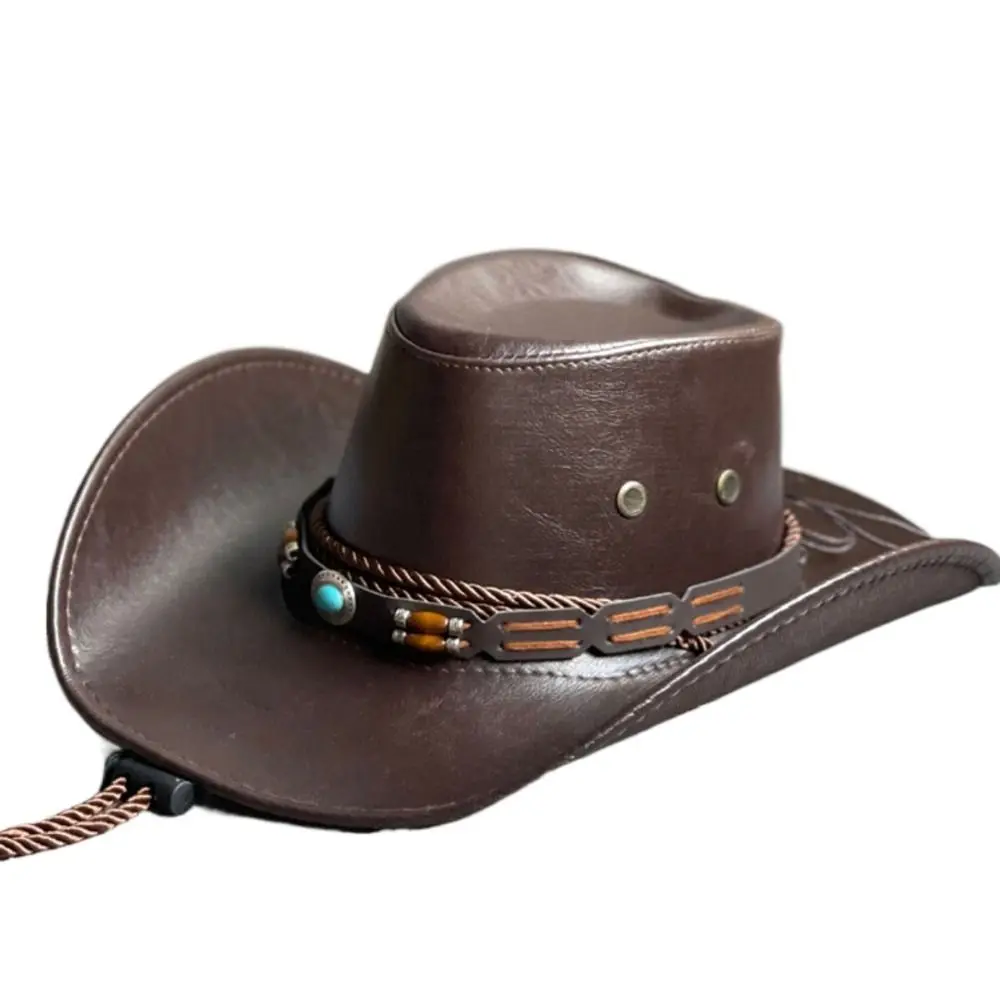 Cowgirl Hoed Mode Voor Mannen Reizen Wandelen Trekkoord Sombrero Hombre Faux Lederen Visser Hoed Vrouwen Cap Emmer Cap Cowboy Hoed