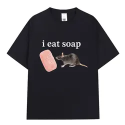 I Eat Soap Rat Meme Funny T Shirt Men Short Sleeve O Neck Tops Casual Cotton Oversized T-shirts Vintage Fashion Streetwear