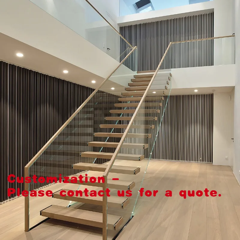 

Customize.Glass Straight Stairs Railing Floating Wooden Staircase