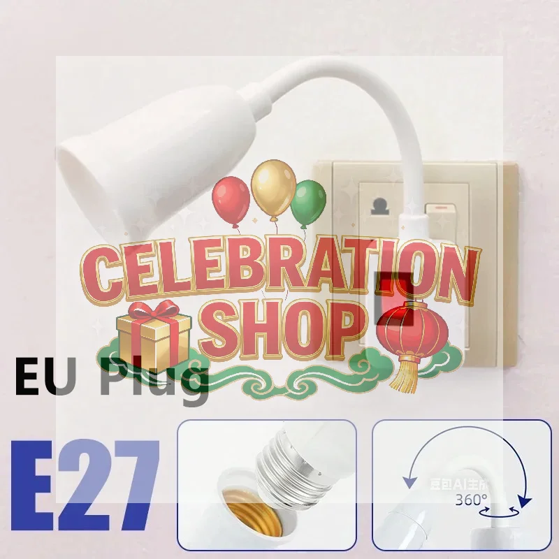 

E27 Direct Plug In Swivel Head E27 Socket Bulb Holder With Switch EU Plug LED Table Lamp Stainless Steel Hose Steering Lever