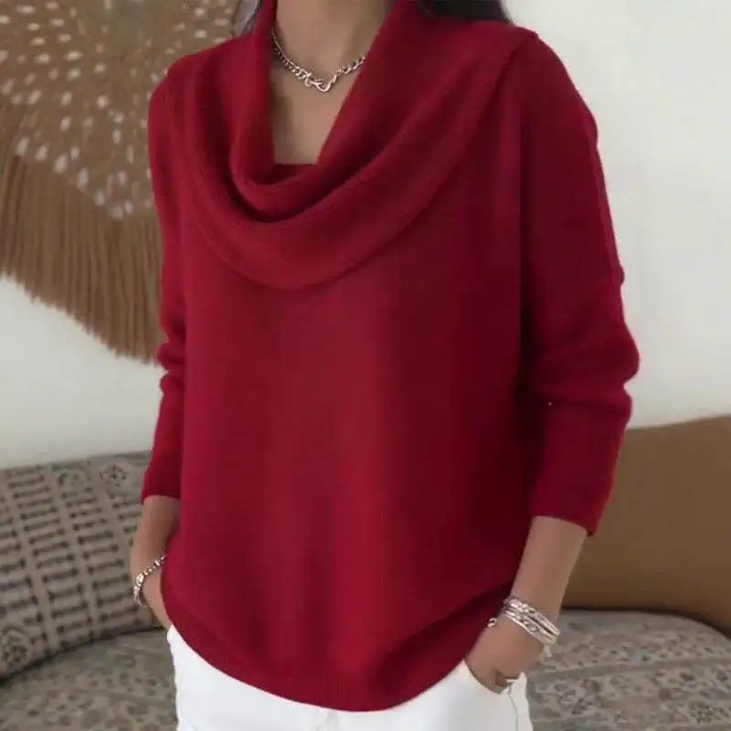 

Повседневный стильный свитер с длинными рукавами, однотонный, женский, свободного кроя, зимний, утепленный, шерстяной, с асимметричным дизайном, модный, осенне-зимний.