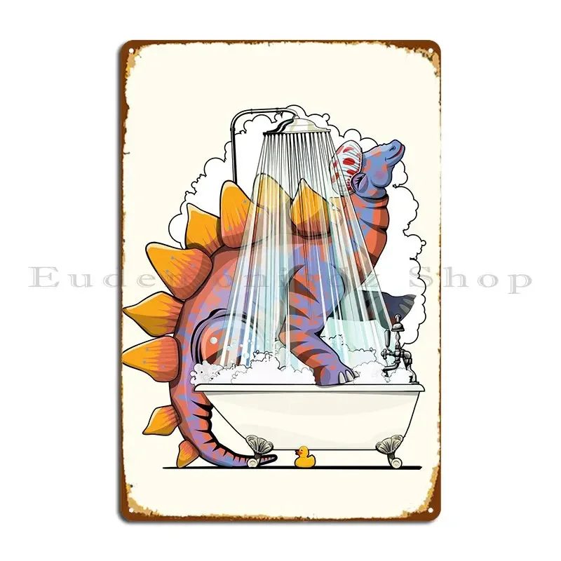 Stegosaurus Dinosaur Bath Metal Plaque Poster Wall Cave Iron Party Club Wall Decor Wall Mural Tin Sign Poster