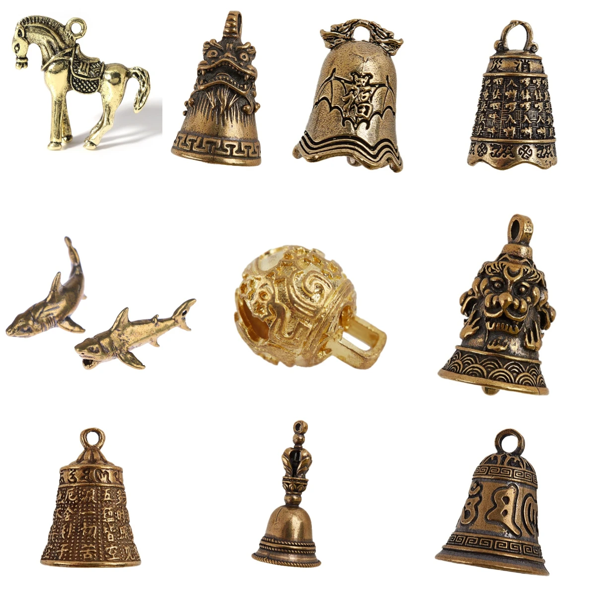Copper Horse Shark Statue Lucky Desktop Ornaments Pure Brass Animal Figurines Miniatures Tea Pet Home Decoration Accessories