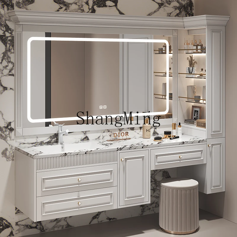 

CL Oak Vanity Bathroom Cabinet Set with Sintered Stone Washbasin Sink and Basin Cabinet