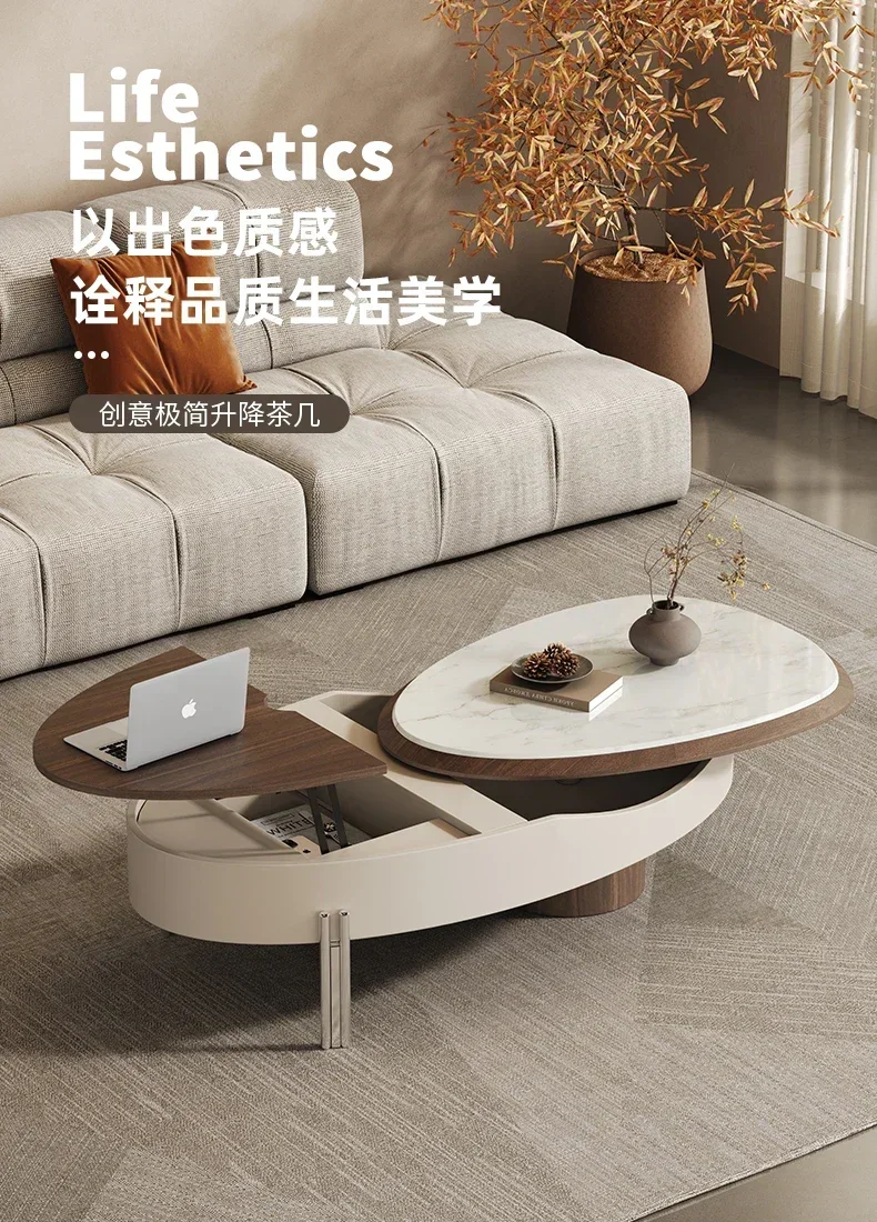 A16 Medieval style rotatable lifting tea table multi-functional storage small apartment household