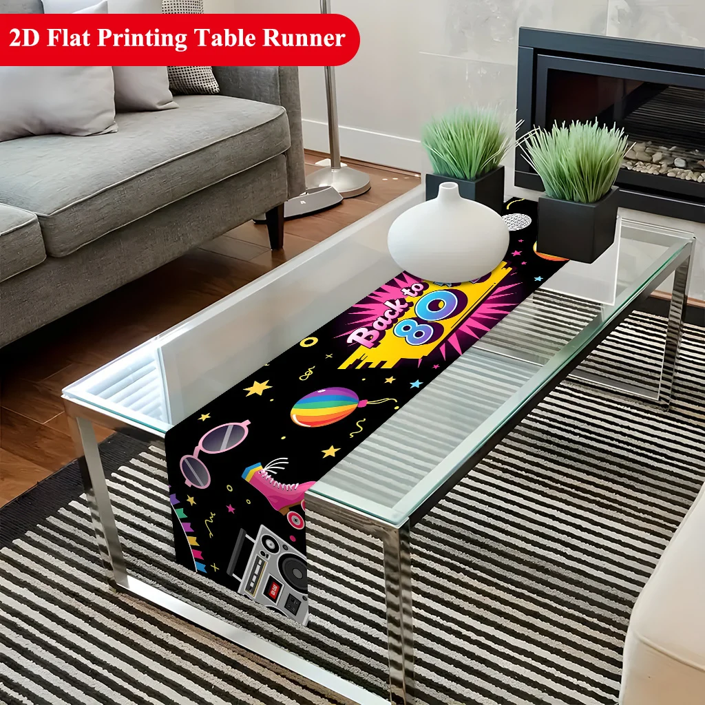 2D‑Printed Vintage Retro‑Element Table Runner, Table Decor for Dining Table, Coffee‑Table, Family Gatherings