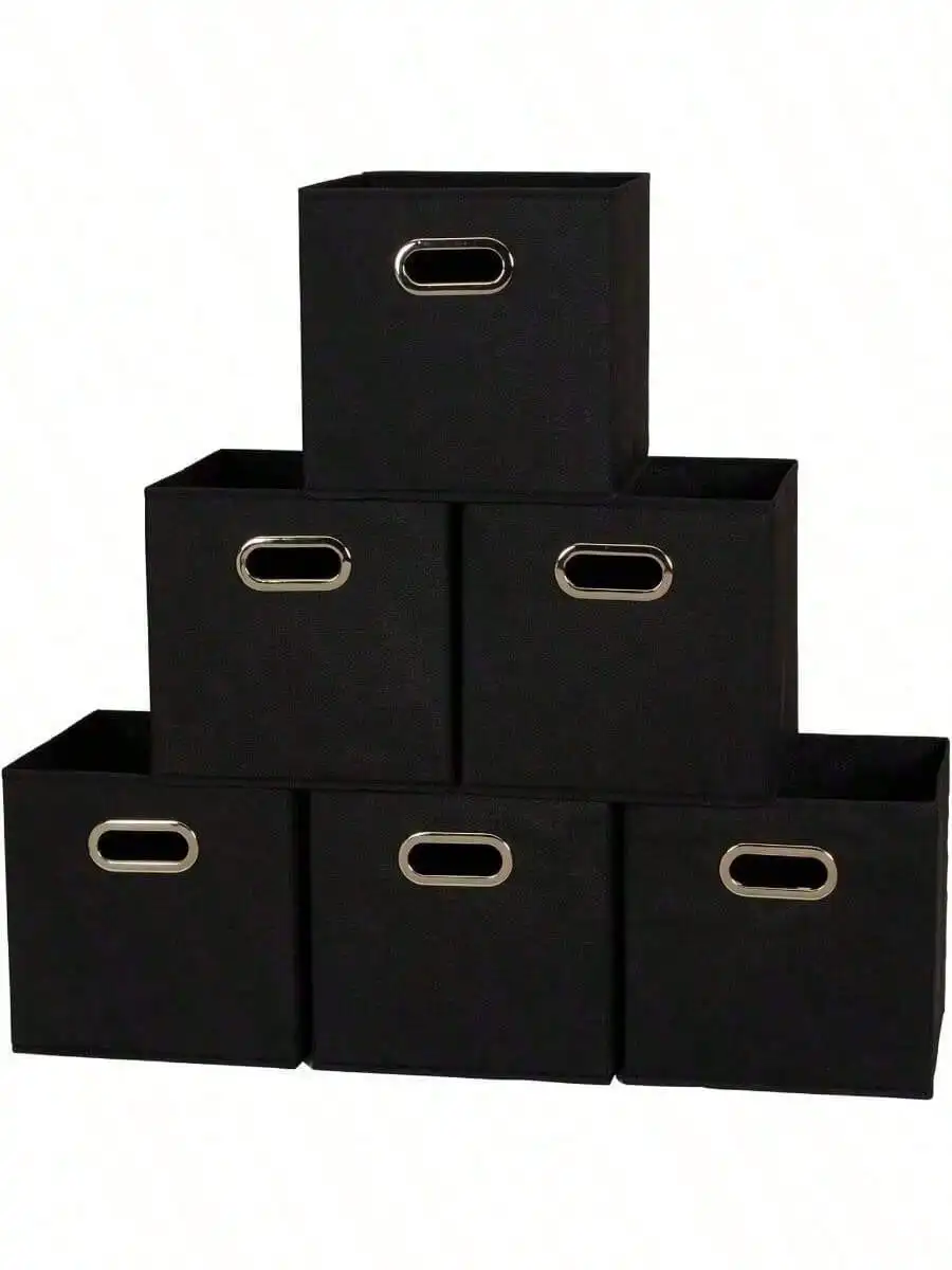 

Складные тканевые контейнеры для хранения 80-1 | Набор из 6 кубов-органайзеров с ручками | Черный