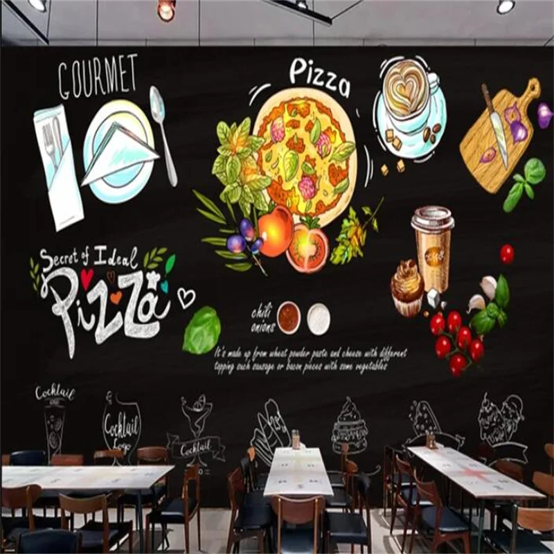 

Custom Pizza Coffee Blackboard Wall Paper Snack Bar Fast Food Restaurant Industrial Decor Mural Peel and Stick Wallpaper