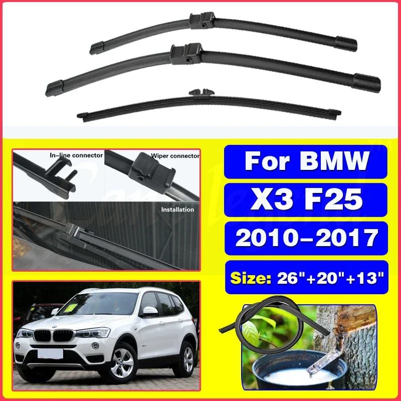 

For BMW X3 F25 2010-2017 26"+20"+13" Front Rear Wiper Blades Brushes Cutter Accessories 2010 2011 2012 2013 2014 2015 2016 2017