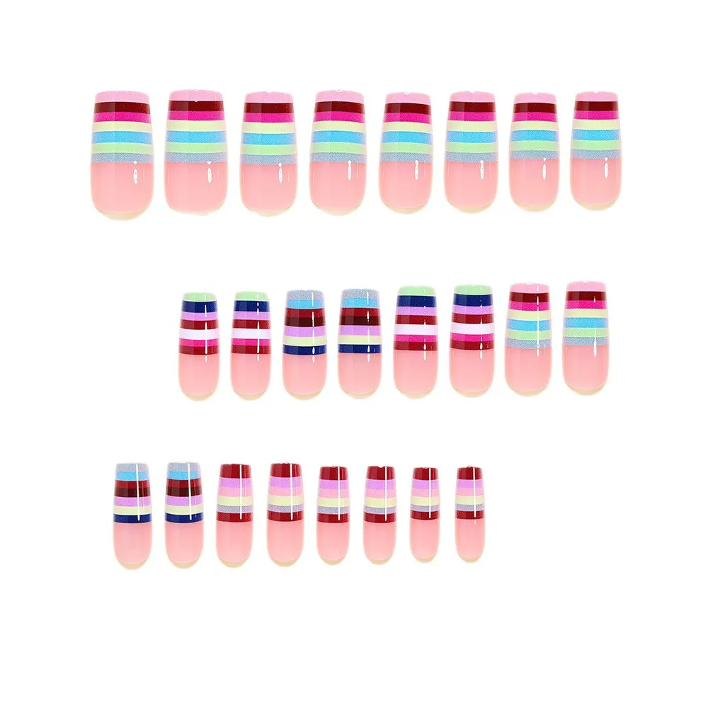 Colorful Y2K French Tips Nails Press On for Party Vibrant Dopamine Line DIY Manicure Kit Durable and Long Lasting Fake Nails