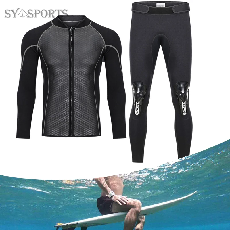 

2.5mm Neoprene Swimwear Men's Top wetsuit jackets pants 2.5mm neoprene long sleeve swimsuit surfing diving suit