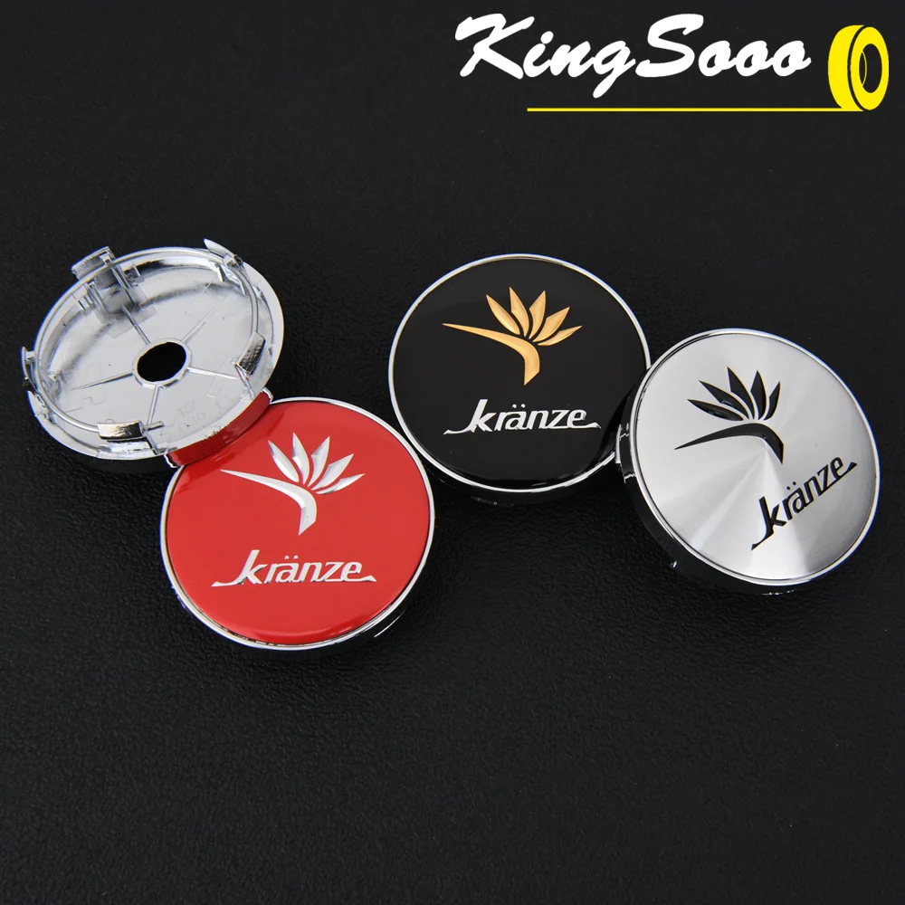 4PCS Rim Cap 60mm OD / 55mm Clip Wheel Center Cap KRANZE Emblem Sticker Wheel Cover Hub Cap Black & Silver & Red