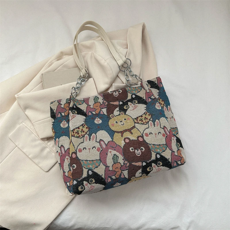 High-capacity Y2k Harajuku Underarm Bag Streetwear All Match Fashion Tote Bags Cartoon Kawaii Cat Print Women Shoulder Handbags