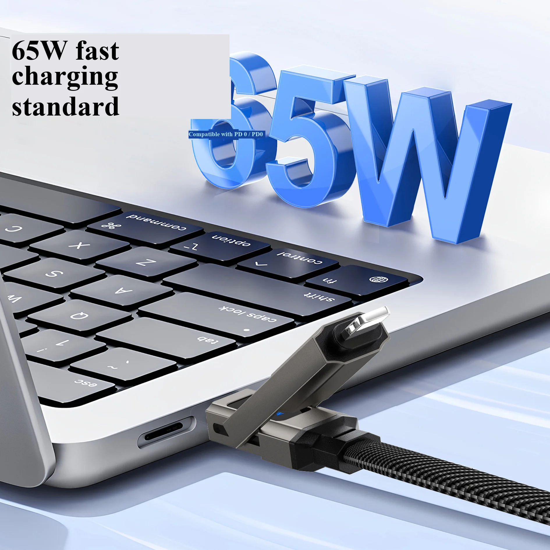 65W keychain digital display four-in-one PD fast charging cable, suitable for Apple and Huawei Type-C 5A mobile phone data cable image 4
